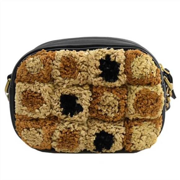 NEW TORY BURCH kira straw patchwork crossbody camera bag in brown tan